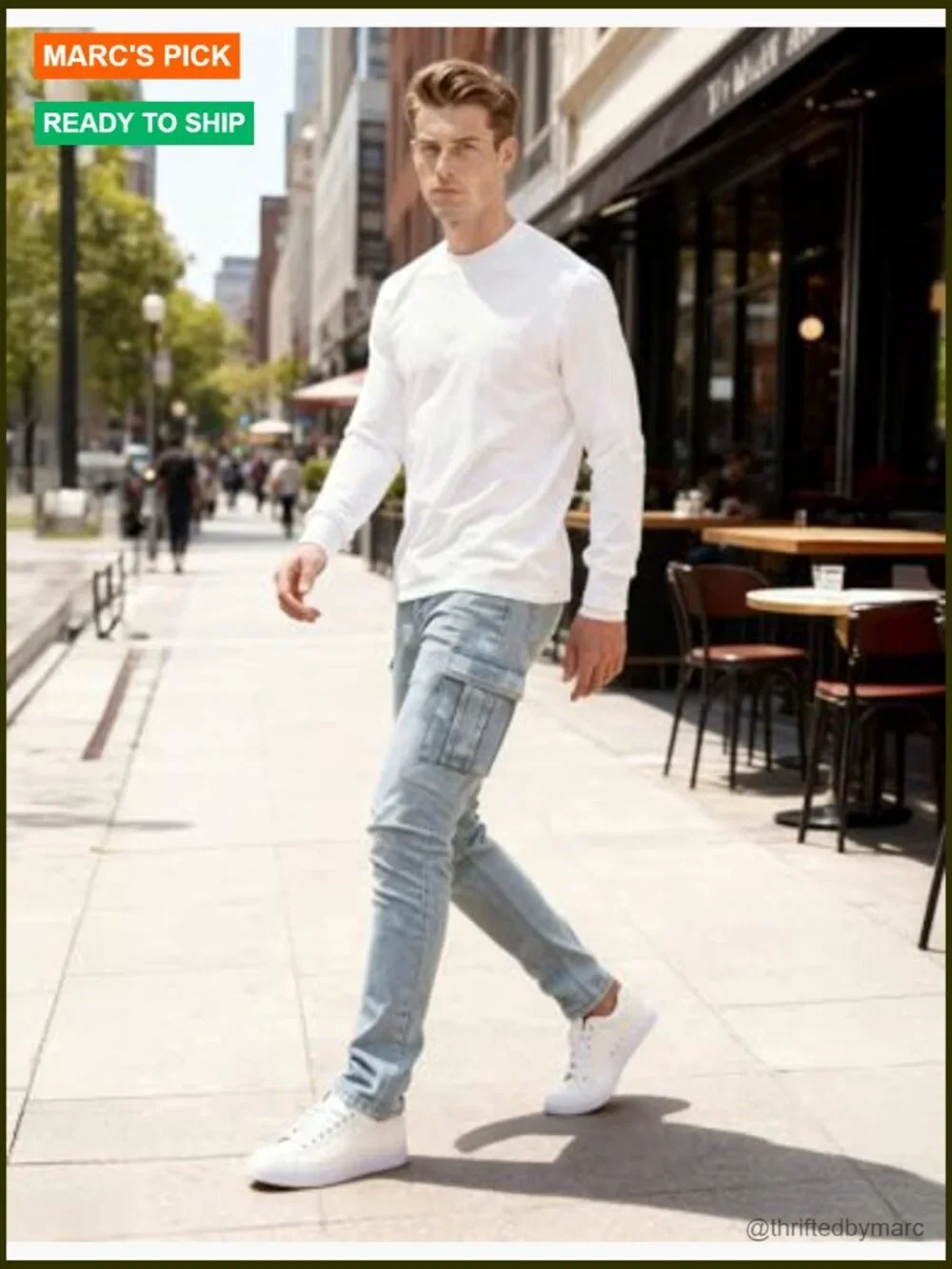 Men's Slim Fit Stretch Denim Cargo Jeans with Multi Pockets